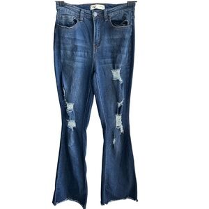 XMI High Rise Flare Distressed Raw Hem Jeans 28x32.5